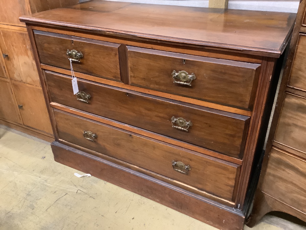 A late Victorian walnut chest of drawers, width 106cm depth 49cm height 80cm